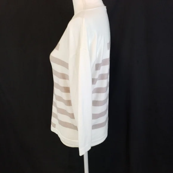 Vita Milano taupe and white stripes long sleeved sweater S - Picture 5 of 6